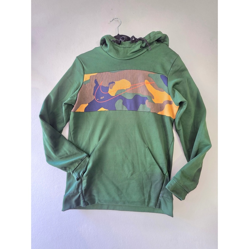 Nike Dri-FIT Mens Small Green Camo Swoosh Fleece Hoodie Pullover